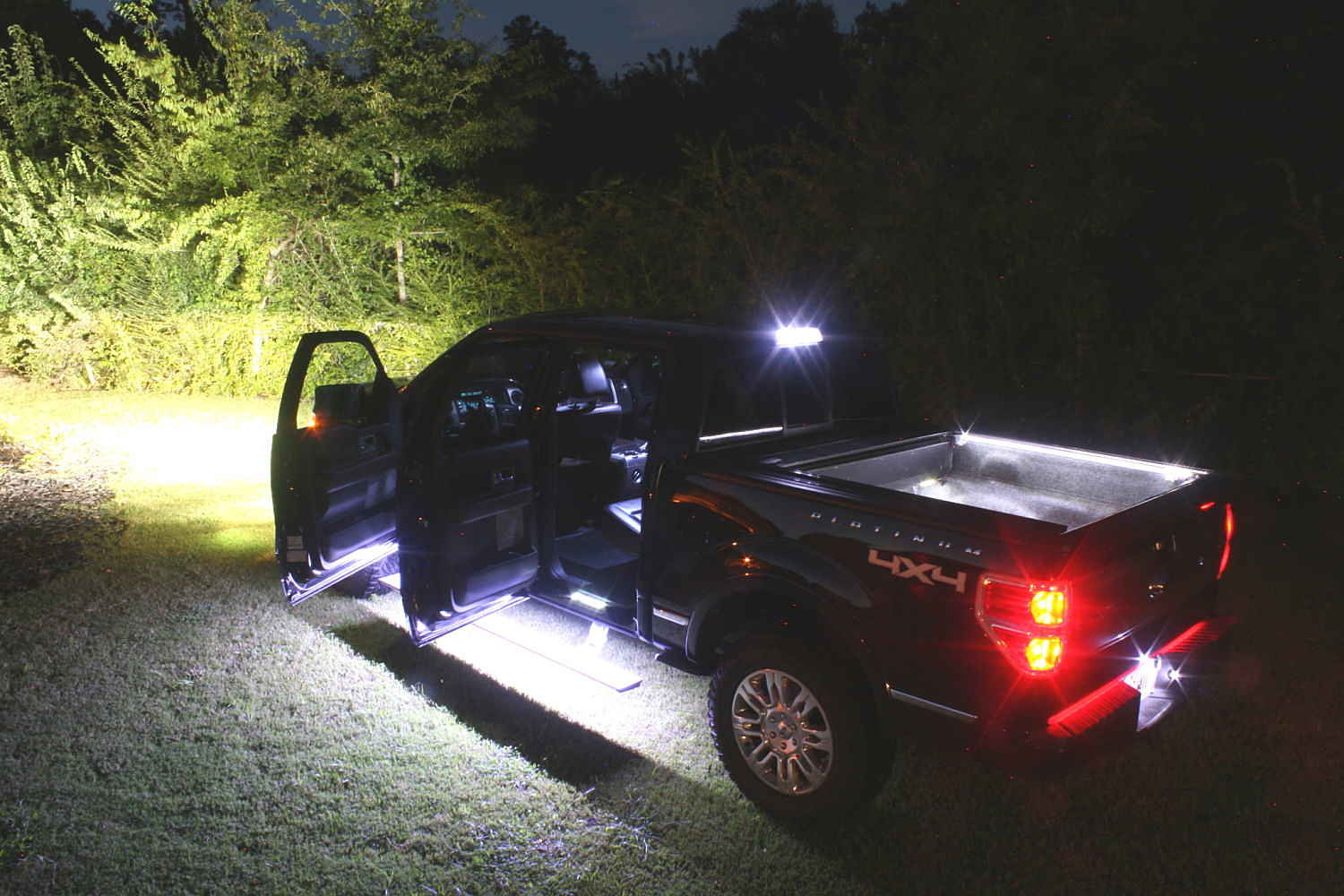 LED DRL Tube Headlights For 2009-2014 Ford F-150 - Chrome Housing, Halogen, Clear Lens